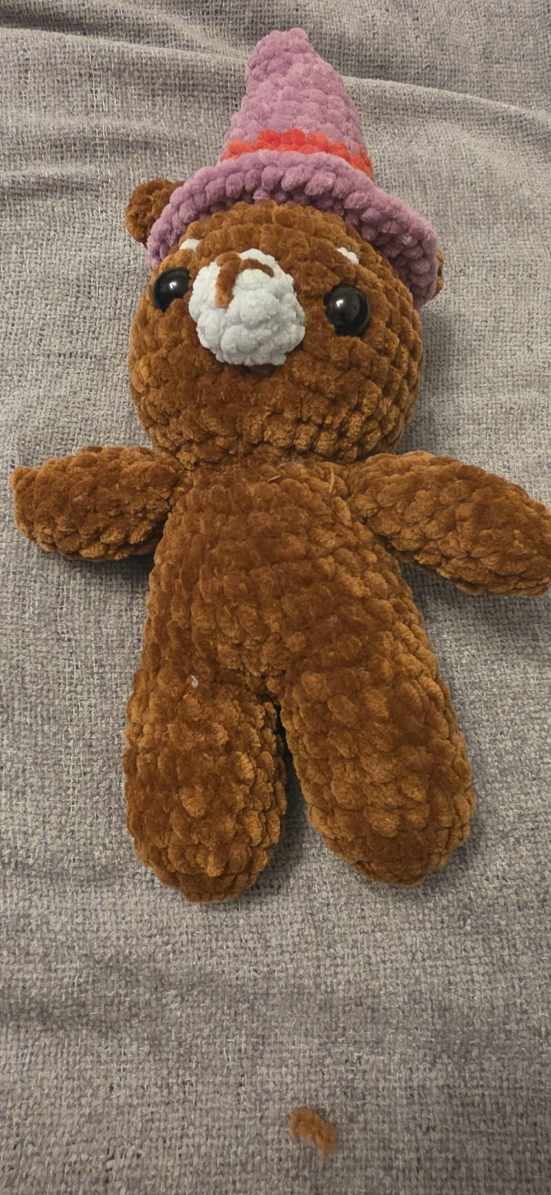 Hand-Crocheted Plush Bear with Witches Hat, Soft Autumn Decoration