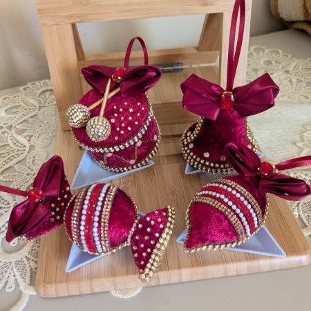 Set of 4 hand made velvet christmas ornaments