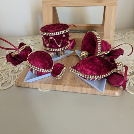 Set of 4 hand made velvet christmas ornaments