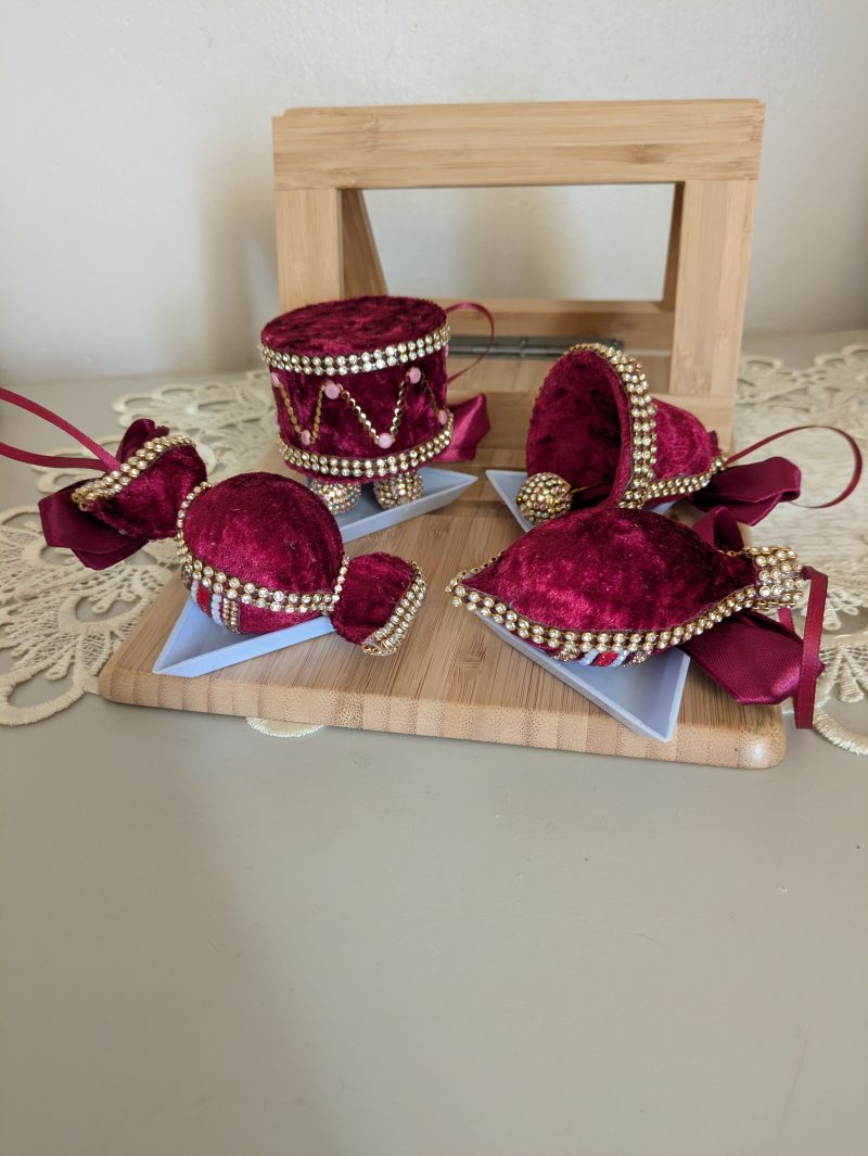 Set of 4 hand made velvet christmas ornaments