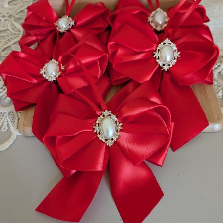 Hand made set of 5 white satin christmas tree bow