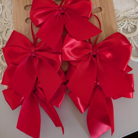 Hand made set of 5 white satin christmas tree bow