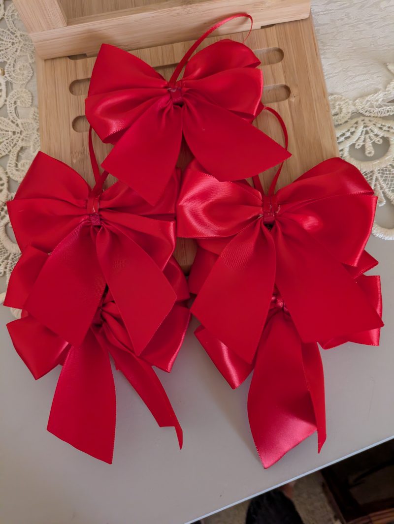 Hand made set of 5 white satin christmas tree bow