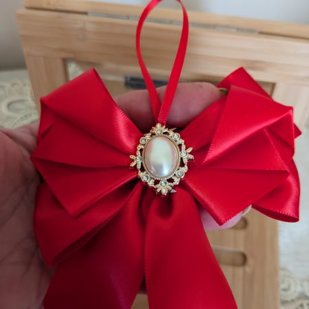 Hand made set of 5 white satin christmas tree bow