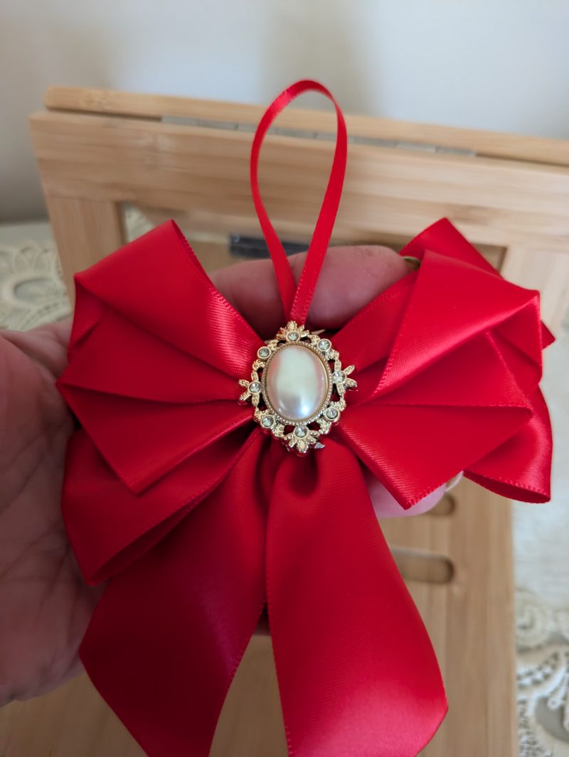 Hand made set of 5 white satin christmas tree bow