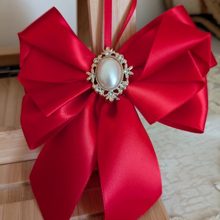Hand made set of 5 white satin christmas tree bow