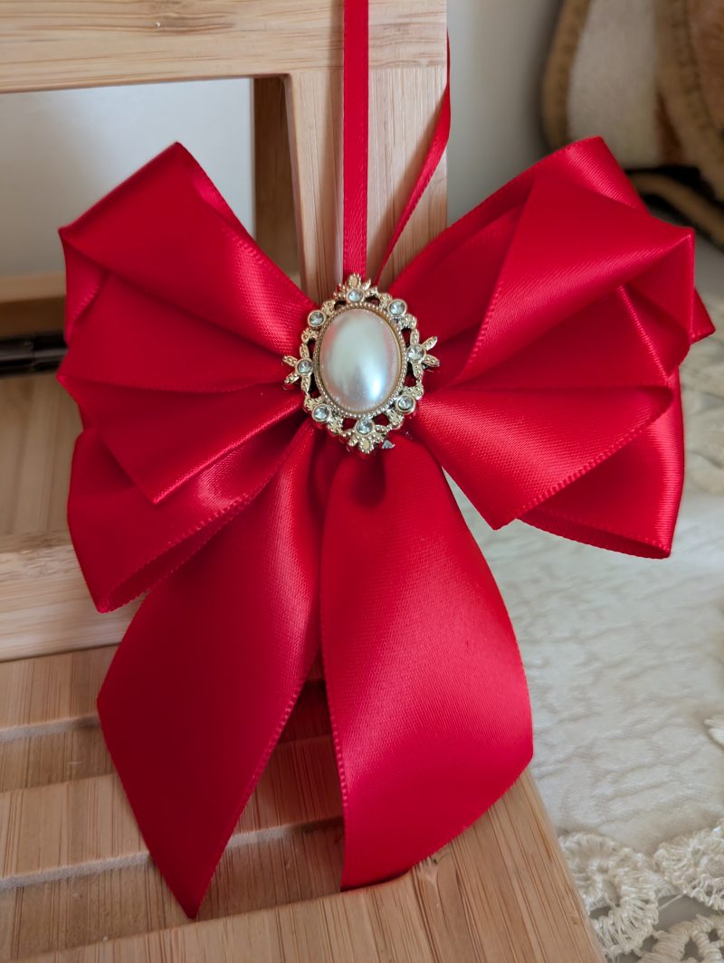 Hand made set of 5 white satin christmas tree bow