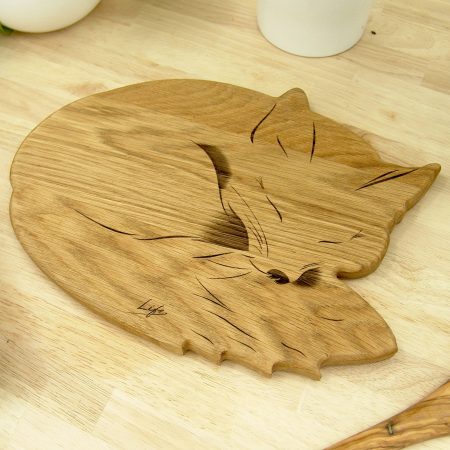 Handmade Fox Chopping Board in British Oak – Wooden Fox Gift