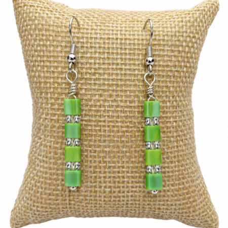 Handmade Miyuki Tila Bead Earrings with Stainless Steel Hoops.