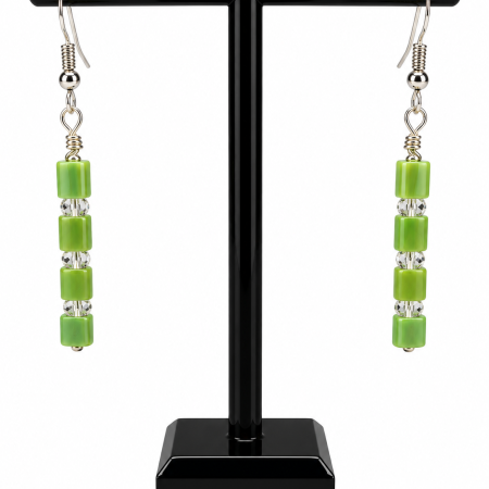 Handmade Miyuki Tila Bead Earrings with Stainless Steel Hoops.