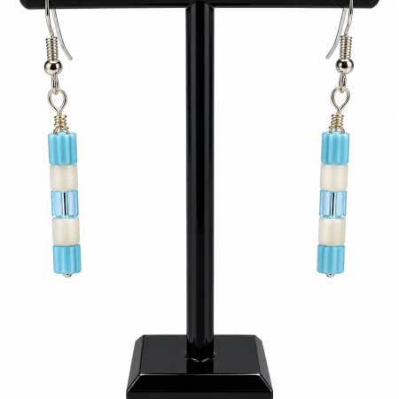 Handmade Miyuki Tila Bead Earrings with Stainless Steel Hoops.