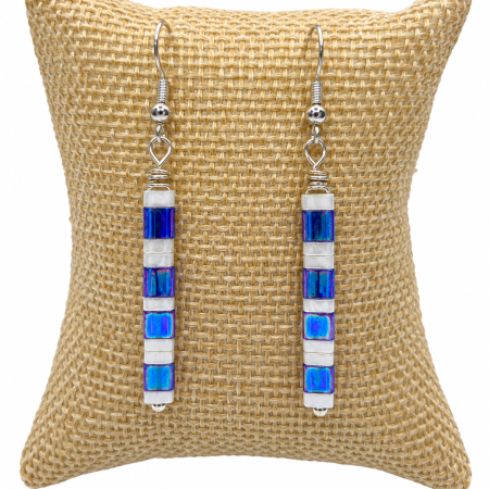 Handmade Miyuki Tila Bead Earrings with Stainless Steel Hoops.