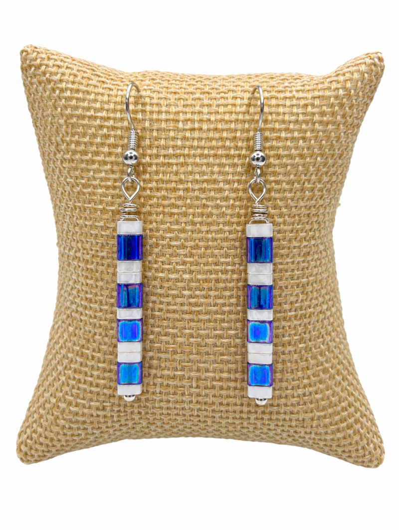 Handmade Miyuki Tila Bead Earrings with Stainless Steel Hoops.