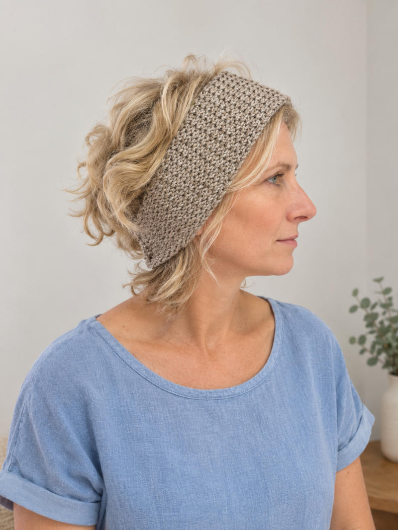 Hand-Knit Textured Winter Headband | Oatmeal Knitted Ear Warmer