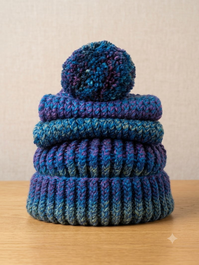 Handmade Loom-Knit 2-in-1 Hat Scarf Combo | Purple Marble Cat Ear Scoodie