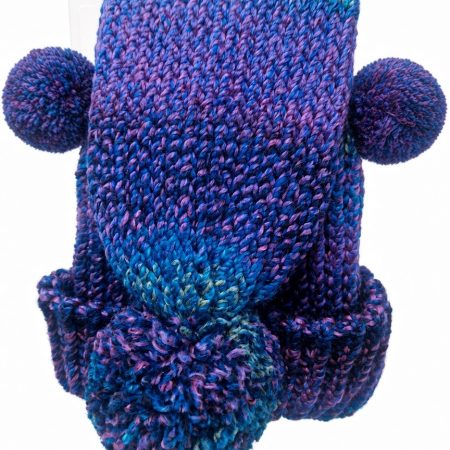 Handmade Loom-Knit 2-in-1 Hat Scarf Combo | Purple Marble Cat Ear Scoodie