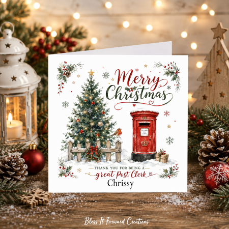 Personalised Christmas Card for Postal Worker | Watercolour Postbox, Robin Design