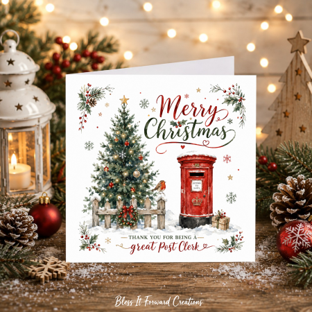 Personalised Christmas Card for Postal Worker | Watercolour Postbox, Robin Design