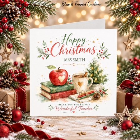 Personalised Christmas Card for Teacher, Childminder or Nursery Staff | Thank You Christmas Card