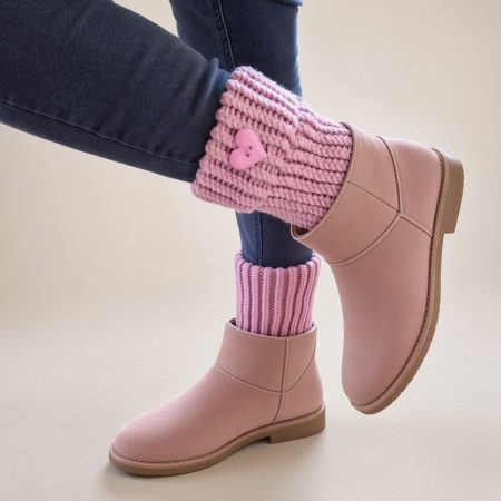 Handmade Pink Knitted Boot Cuffs – 100% Acrylic – Cute Heart Detail