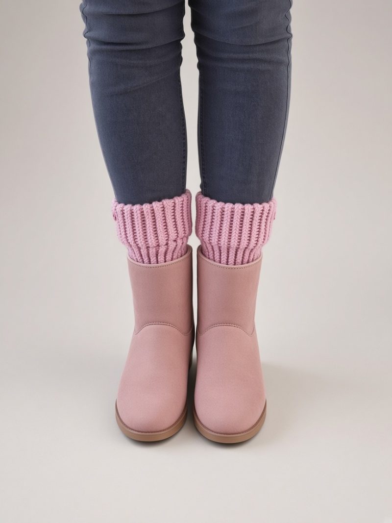 Handmade Pink Knitted Boot Cuffs – 100% Acrylic – Cute Heart Detail