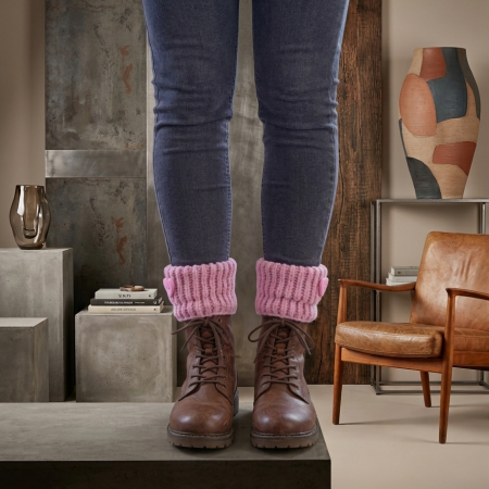 Handmade Pink Knitted Boot Cuffs – 100% Acrylic – Cute Heart Detail