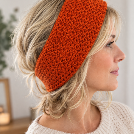 Handmade Orange Knitted Headband – Chunky Winter Ear Warmer – Loom Made