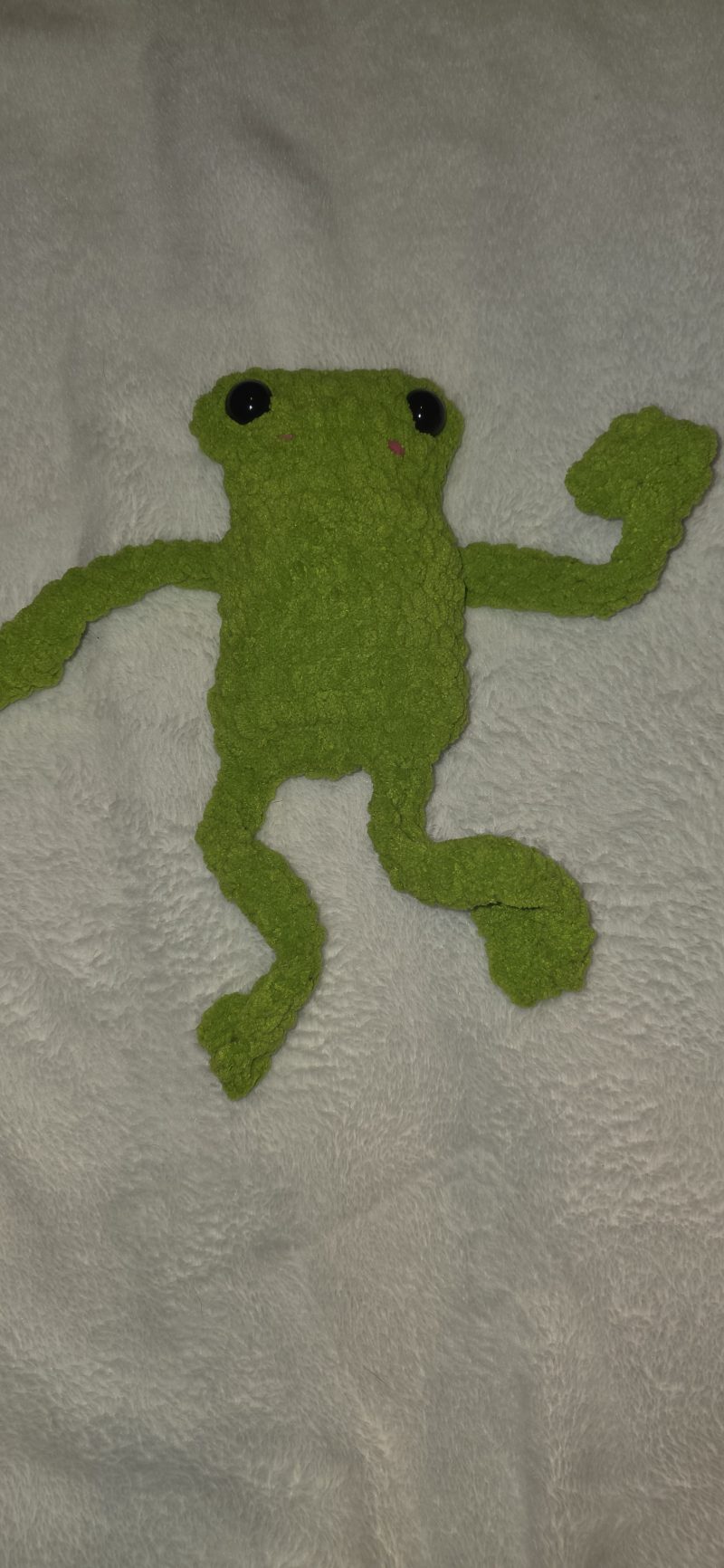 Crochet Leggy Frog Plush – Handmade Chenille Amigurumi toy – Custom Colours – UKCA Tested Soft Toy