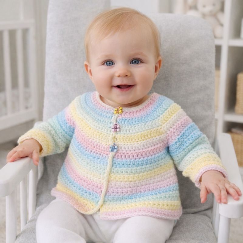 Handmade Crochet Baby Cardigan /Jacket Newborn to 18 Months | Soft Baby Gift | Picot