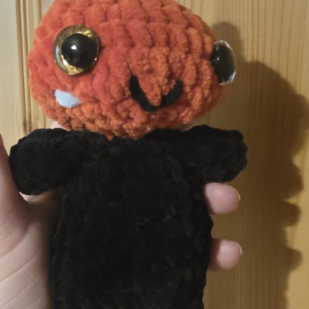 Crochet Pumpkin Man Plush: Chenille Amigurumi Halloween Toy