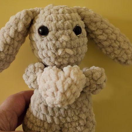 Crochet Bunny Plush with Heart: Handmade Chenille Amigurumi Toy
