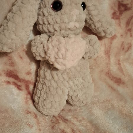 Crochet Bunny Plush with Heart: Handmade Chenille Amigurumi Toy