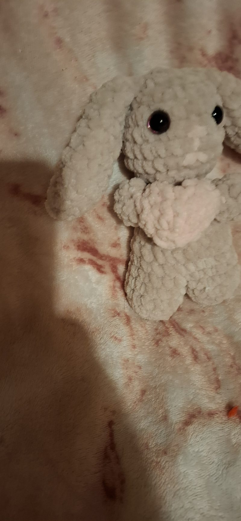 Crochet Bunny Plush with Heart: Handmade Chenille Amigurumi Toy