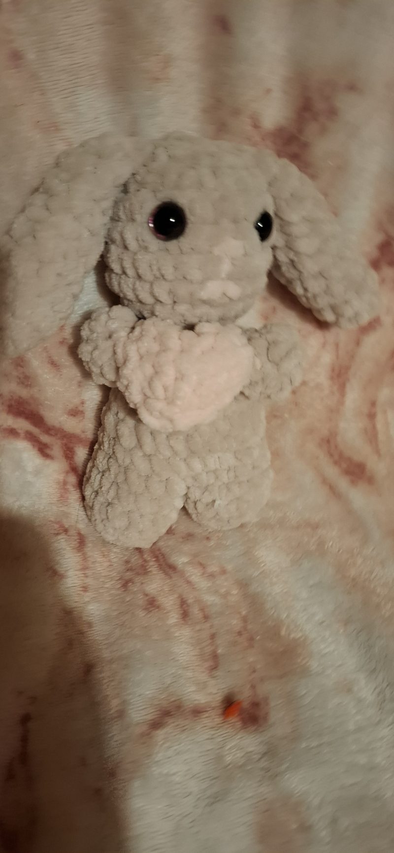 Crochet Bunny Plush with Heart: Handmade Chenille Amigurumi Toy