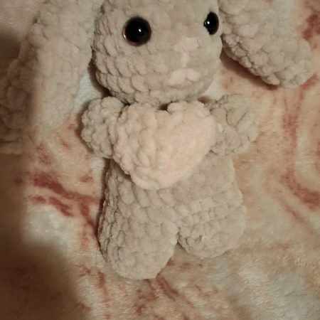 Crochet Bunny Plush with Heart: Handmade Chenille Amigurumi Toy