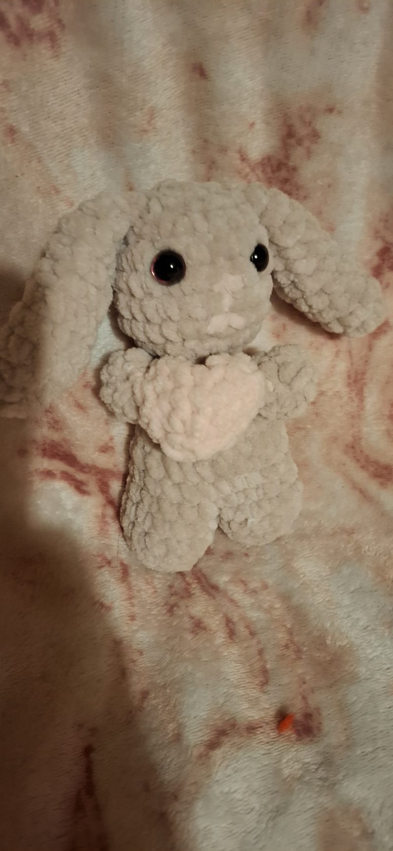 Crochet Bunny Plush with Heart: Handmade Chenille Amigurumi Toy