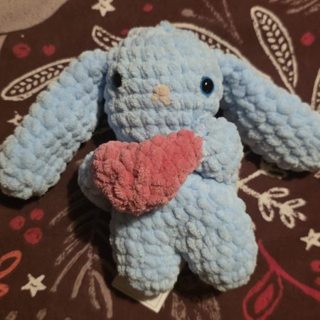Crochet Bunny Plush with Heart: Handmade Chenille Amigurumi Toy