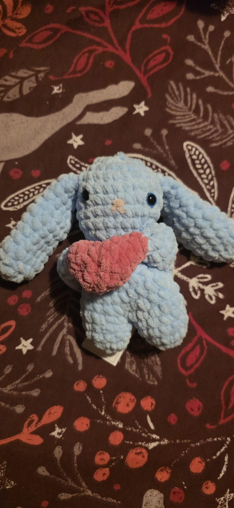 Crochet Bunny Plush with Heart: Handmade Chenille Amigurumi Toy