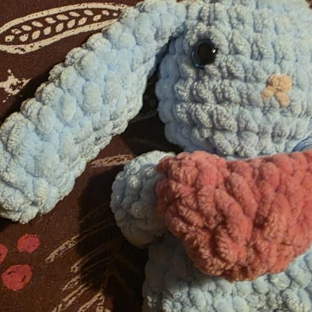 Crochet Bunny Plush with Heart: Handmade Chenille Amigurumi Toy