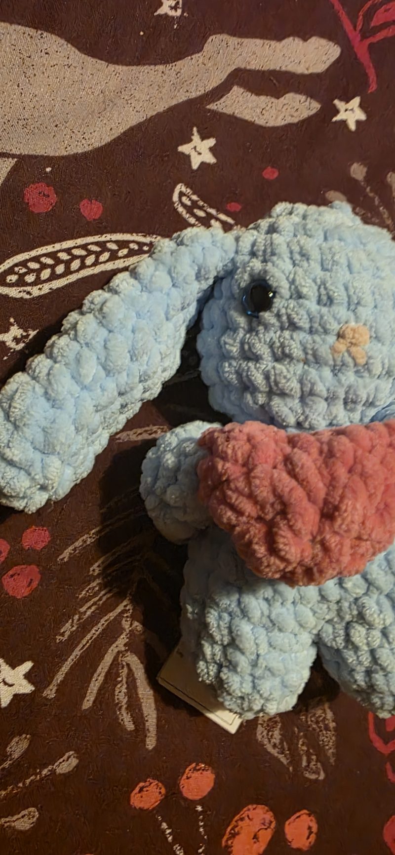 Crochet Bunny Plush with Heart: Handmade Chenille Amigurumi Toy