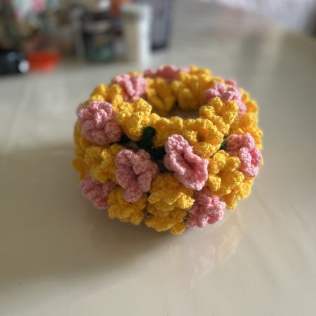 Handmade Crochet Cup Flower Coasters with Pot- Set of 3
