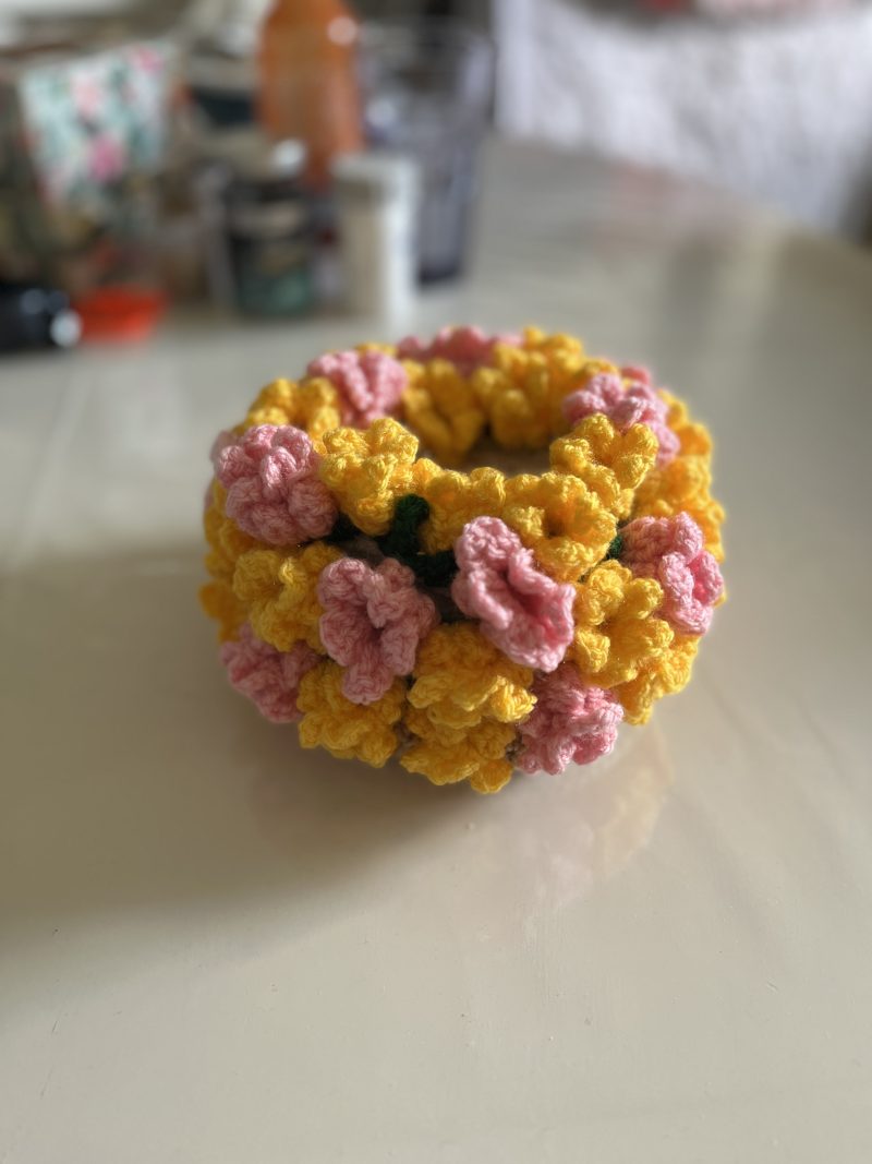 Handmade Crochet Cup Flower Coasters with Pot- Set of 3