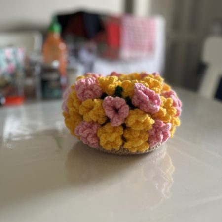 Handmade Crochet Cup Flower Coasters with Pot- Set of 3