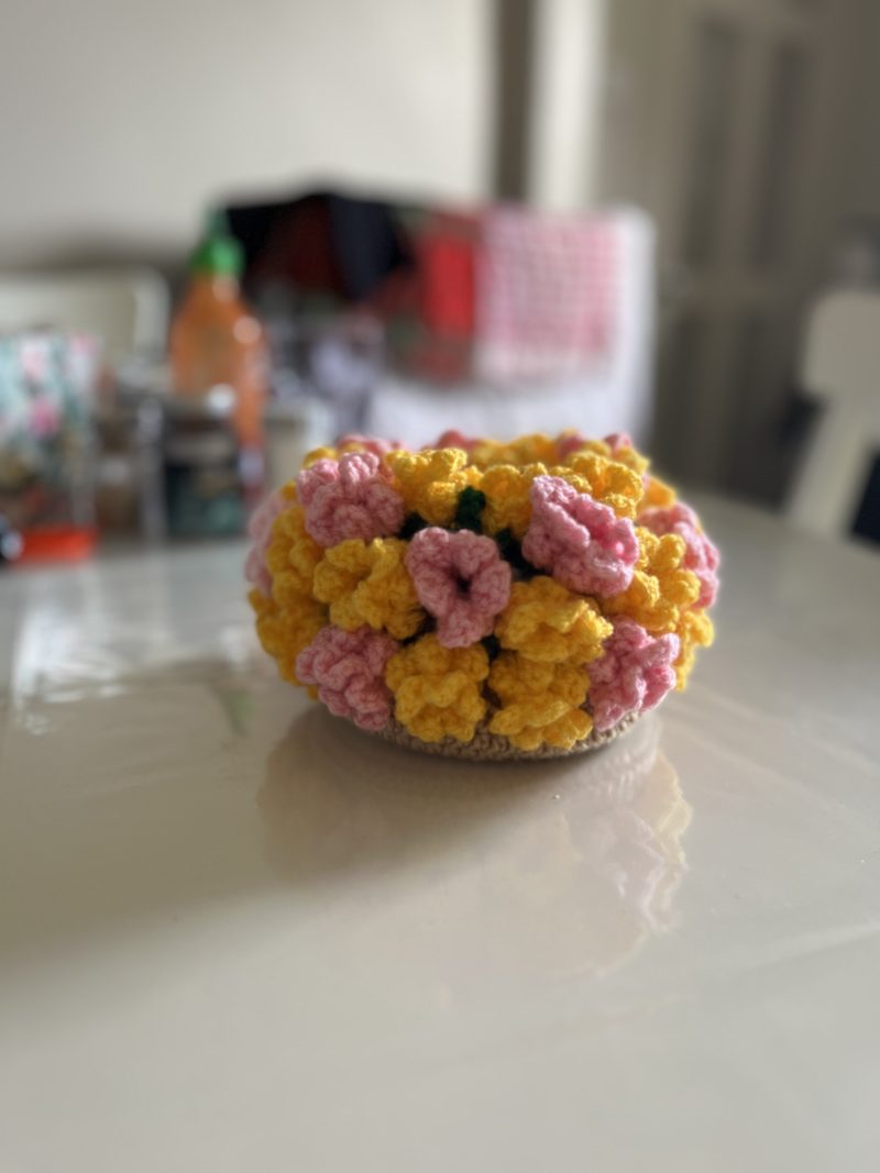 Handmade Crochet Cup Flower Coasters with Pot- Set of 3