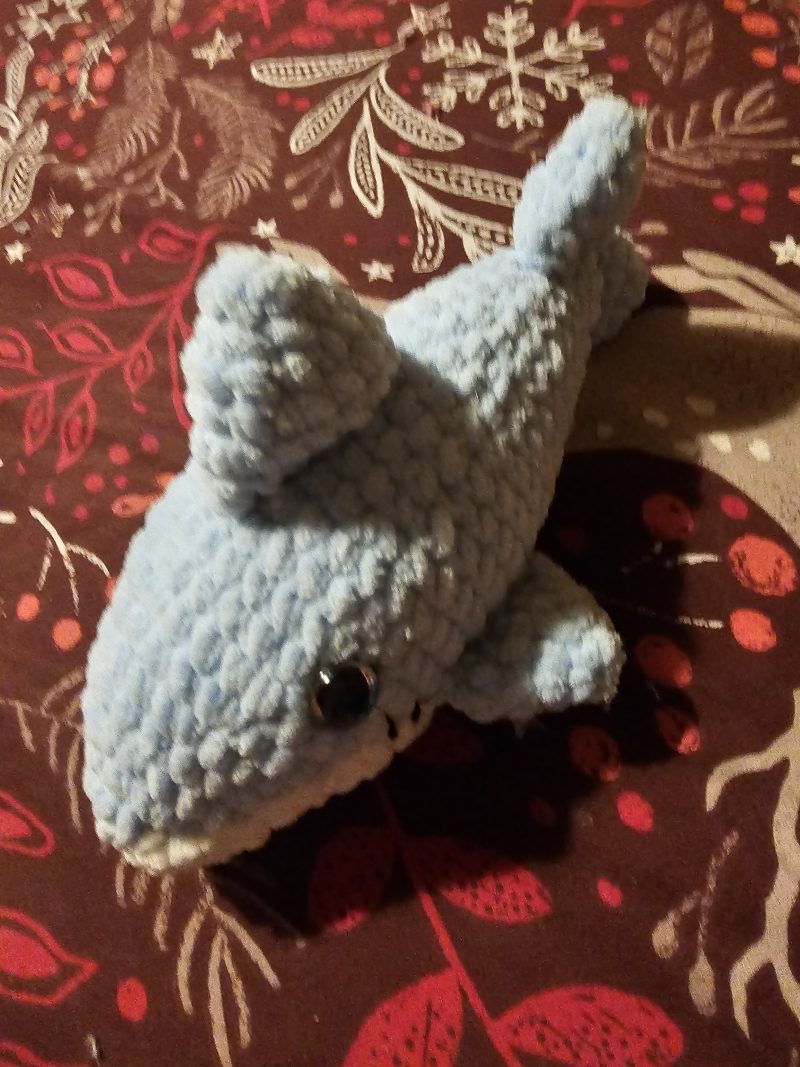 Handmade Great White Shark Plushie, 12 Inches Long, Child-Safe Yarn