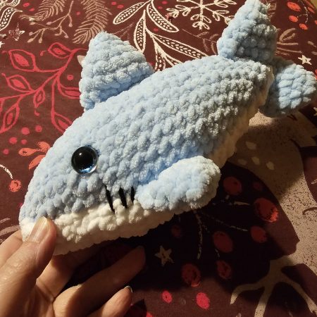 Handmade Great White Shark Plushie, 12 Inches Long, Child-Safe Yarn