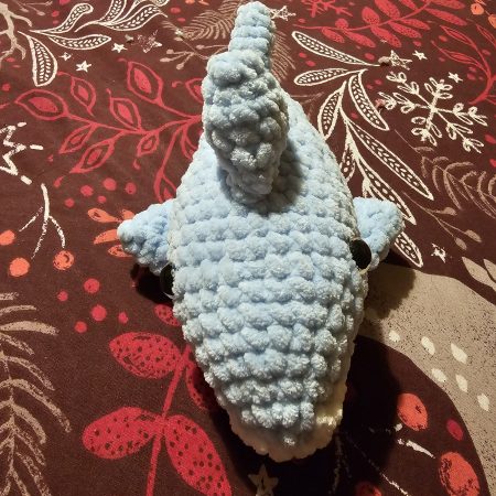 Handmade Great White Shark Plushie, 12 Inches Long, Child-Safe Yarn
