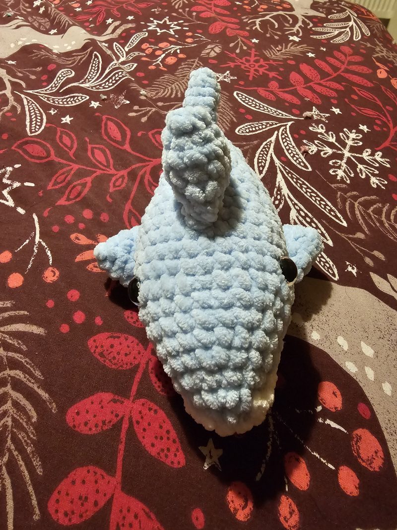 Handmade Great White Shark Plushie, 12 Inches Long, Child-Safe Yarn
