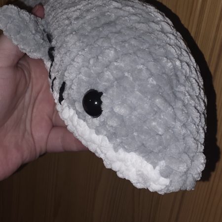 Handmade Great White Shark Plushie, 12 Inches Long, Child-Safe Yarn
