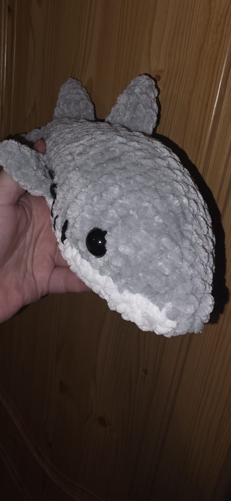 Handmade Great White Shark Plushie, 12 Inches Long, Child-Safe Yarn
